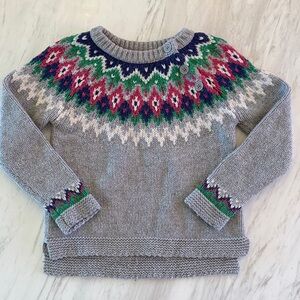 Boden Gray fair isle sparkle thread girl’s Sweater, size 5-6.